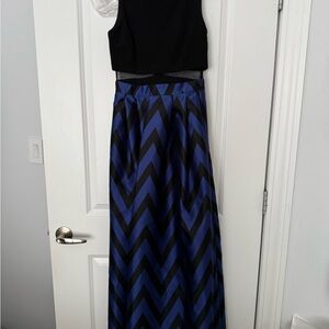 Elegant Black and Blue Chevron Skirt Dress